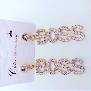 Earrings Boss Crystal in gold tone Pierced! CUTE!